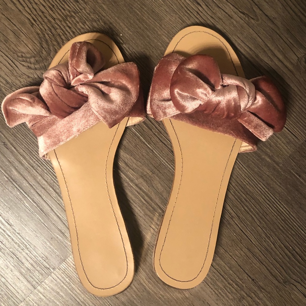 Slip on Sandals with velvet pink bow- worn once